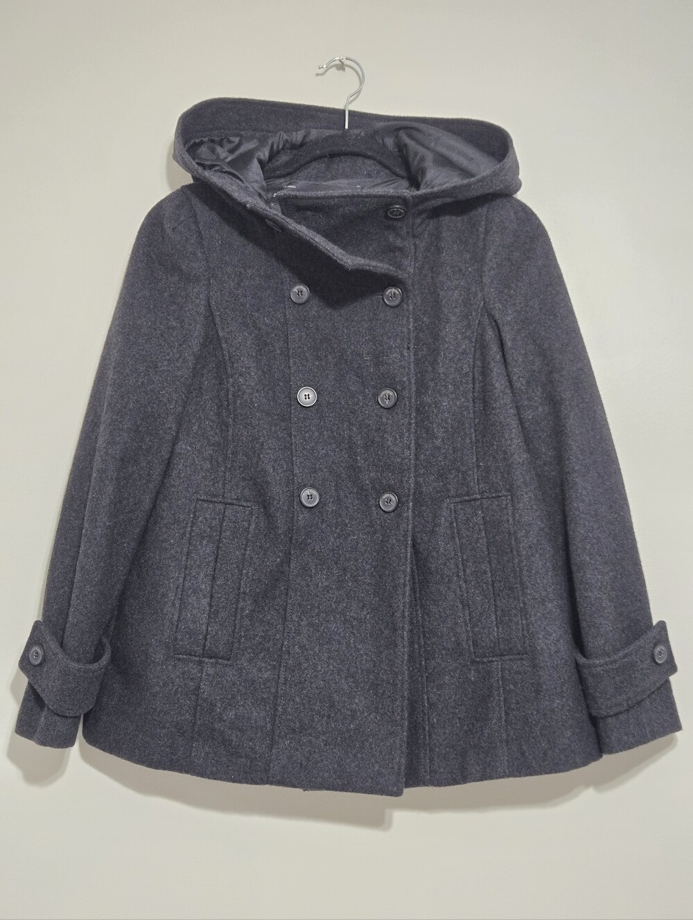 Zara Basic charcoal gray hooded Short wool blend pea coat Size S